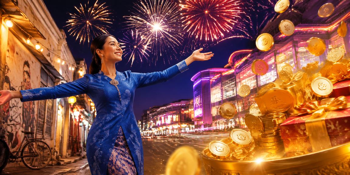 Wanita berbaju kurung menyemak rebat dan bonus di Penang